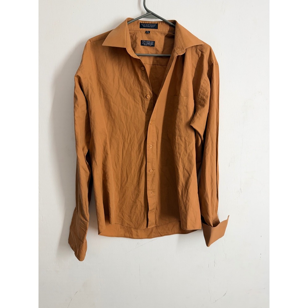 Giorgio Ferraro Mens Burnt Orange Button Down Shirt 15.5 34/35 Rust Long Sleeve